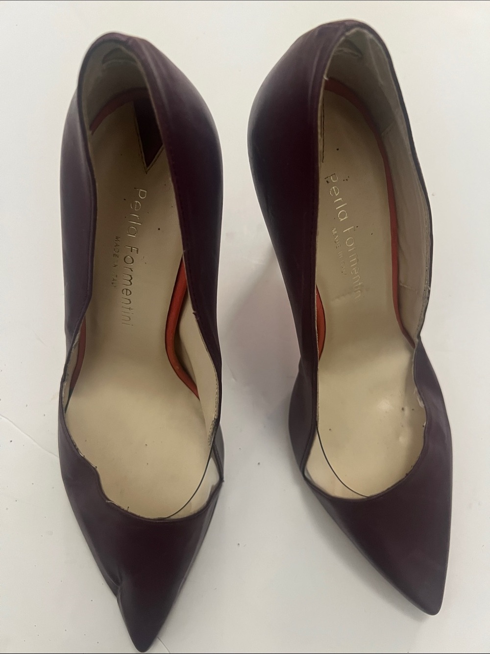 PERLA FORMENTINI PLUM LEATHER ELEGANT PUMPS SIZE 39